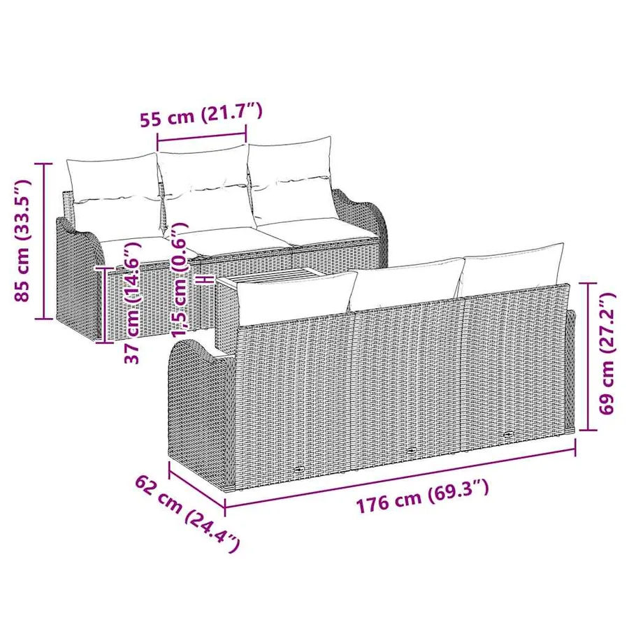 Ensemble de canapé de jardin 7 pcs Noir et Crème polyrotin - 11