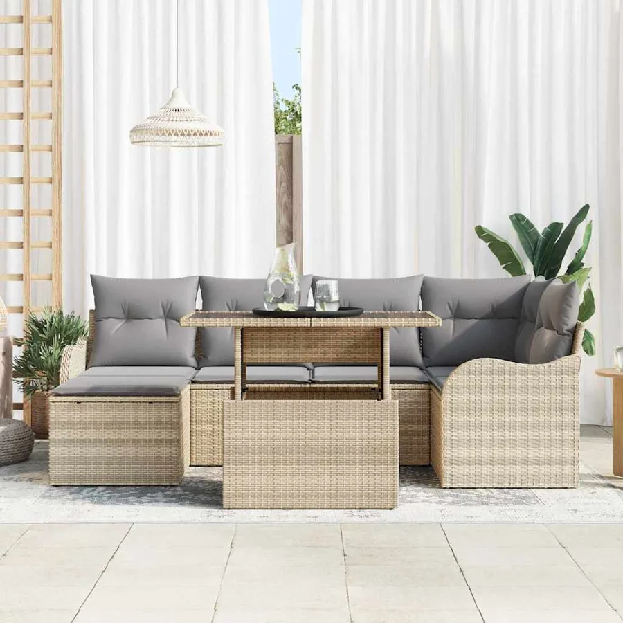 Ensemble de canapé de jardin 7 pcs Beige Poly rotin - 3