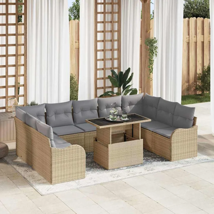 Ensemble de canapé de jardin 10 pcs Beige Poly rotin