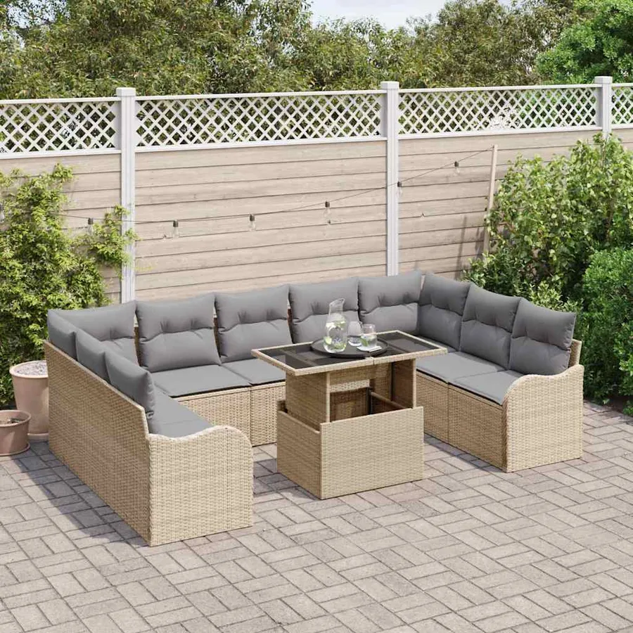 Ensemble de canapé de jardin 10 pcs Beige Poly rotin - 3