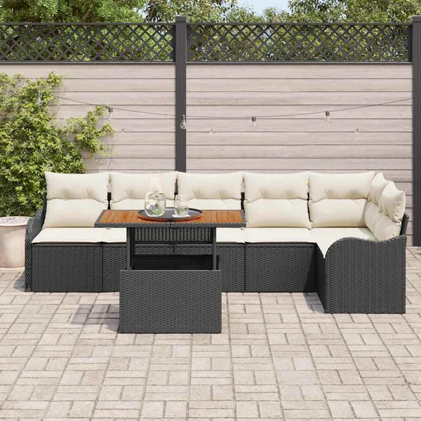 Ensemble de canapé de jardin 7 pcs Noir Poly rotin