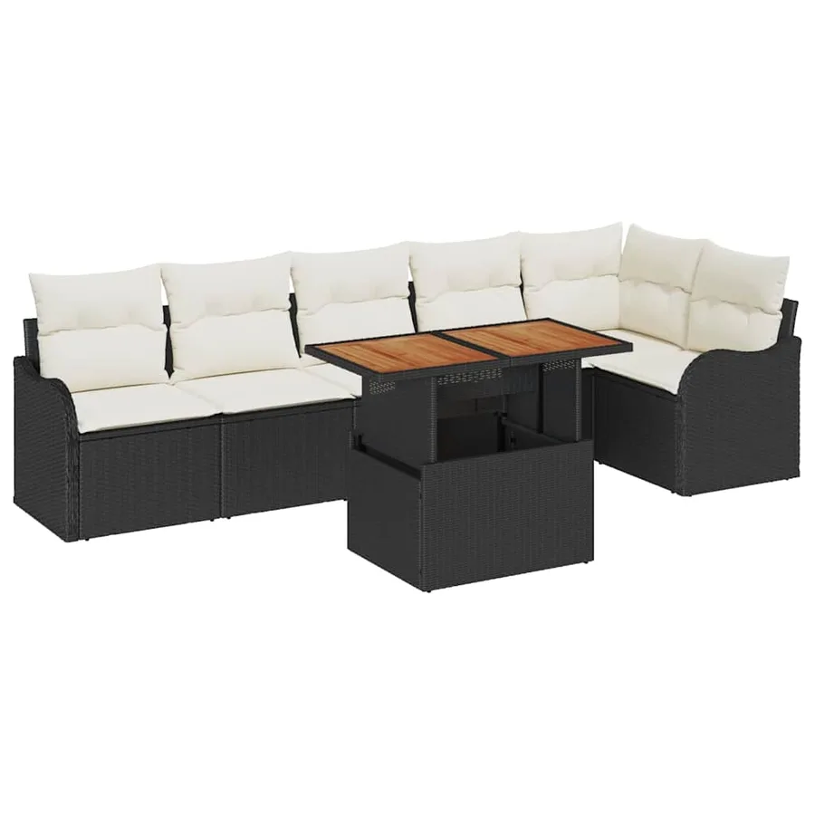Ensemble de canapé de jardin 7 pcs Noir Poly rotin - 2