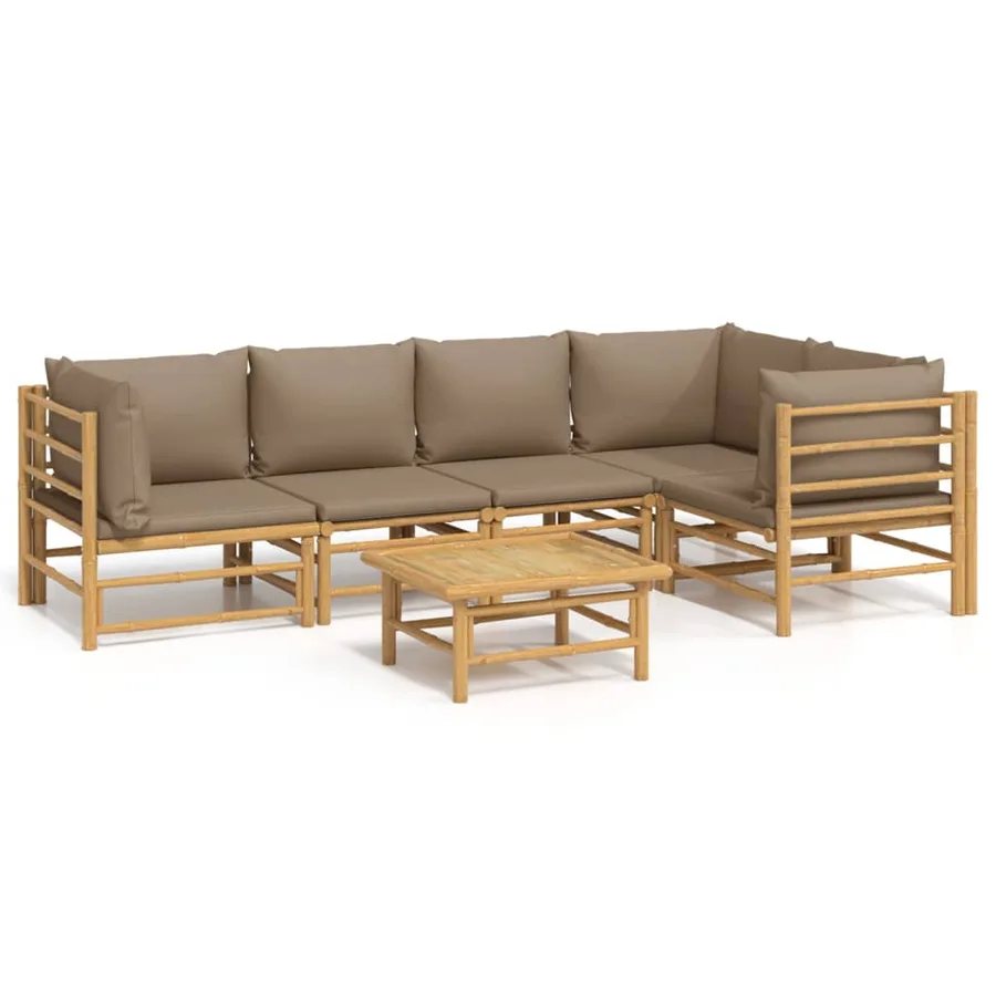 Salon de jardin 6 pcs avec coussins taupe bambou - 2
