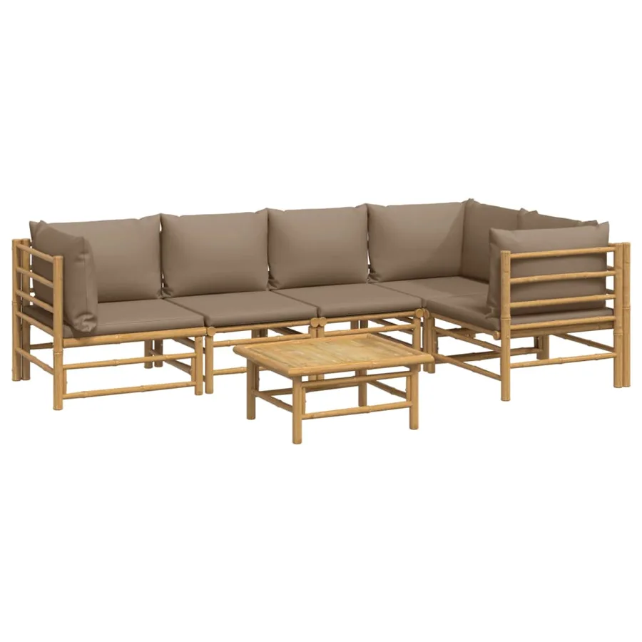 Salon de jardin 6 pcs avec coussins taupe bambou - 3