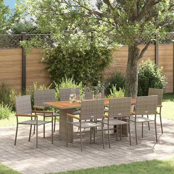 Ensemble de salle à manger pour jardin 9 pcs Gris polyrotin