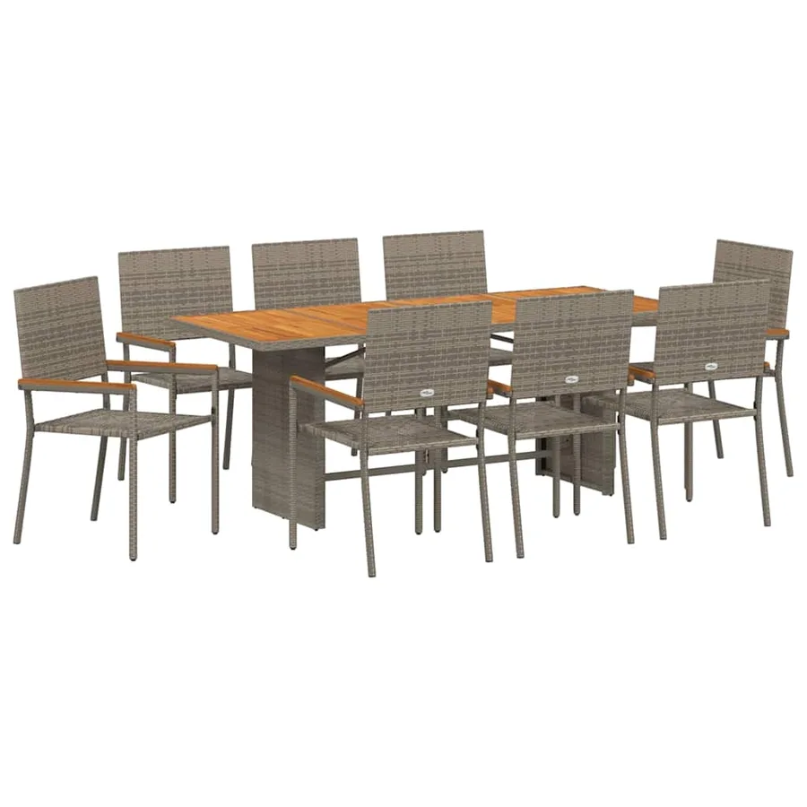 Ensemble de salle à manger pour jardin 9 pcs Gris polyrotin - 2
