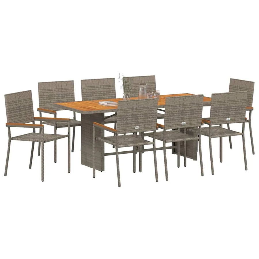 Ensemble de salle à manger pour jardin 9 pcs Gris polyrotin - 3