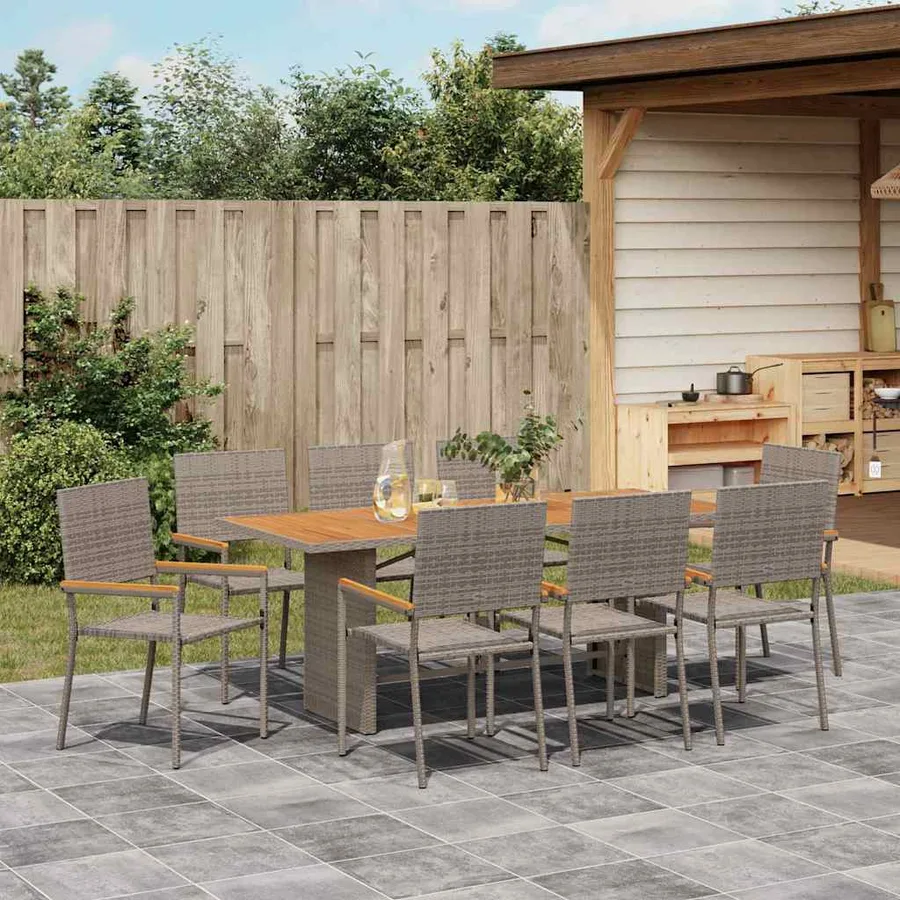 Ensemble de salle à manger pour jardin 9 pcs Gris polyrotin - 4