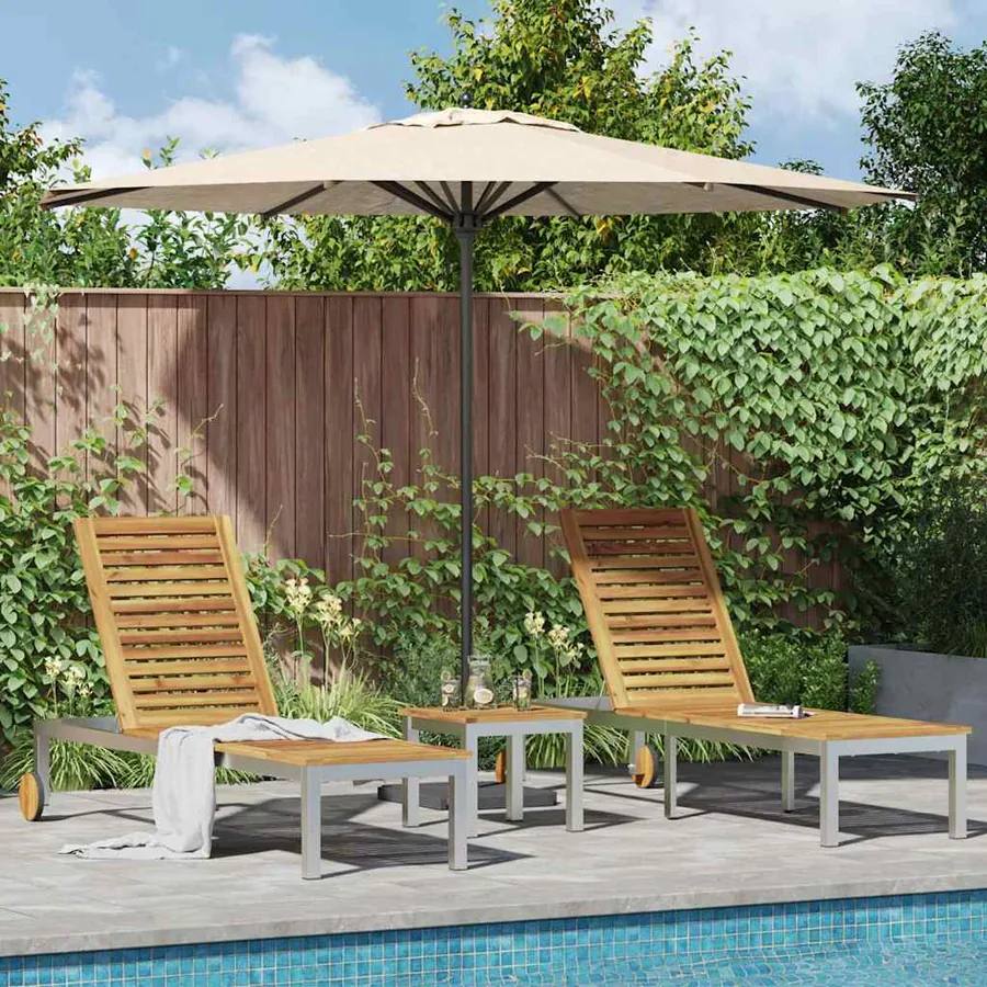 Transat 3 pcs Marron Bois d'acacia massif et acier inoxydable