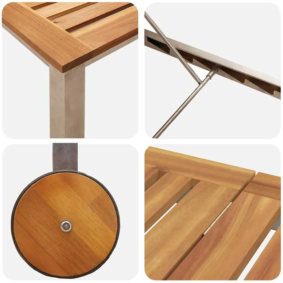 Transat 3 pcs Marron Bois d'acacia massif et acier inoxydable - 10