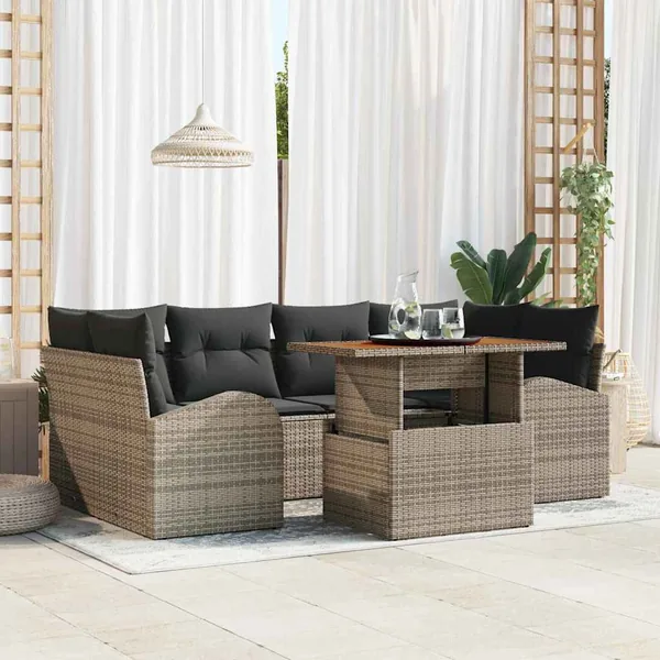 Ensemble de canapé de jardin 7 pcs Gris Poly rotin