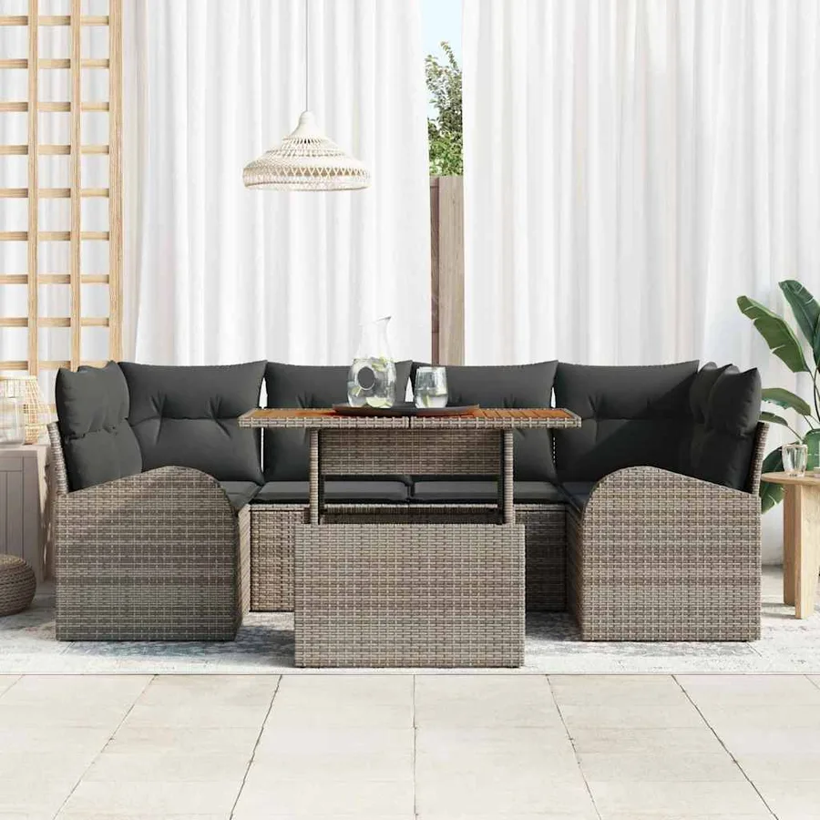 Ensemble de canapé de jardin 7 pcs Gris Poly rotin - 3