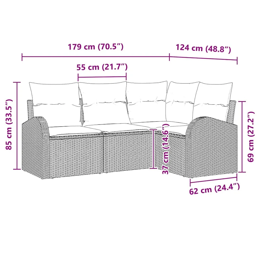 Ensemble de canapé de jardin avec coussin 4 pcs Gris polyrotin - 12