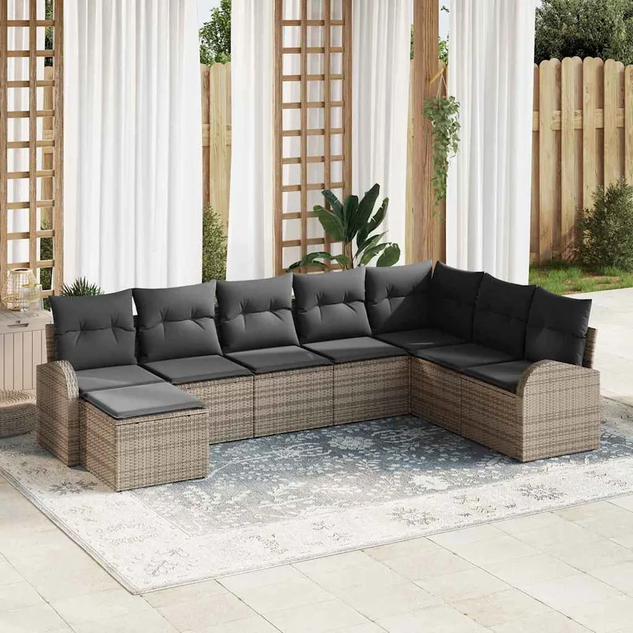 Ensemble de Canapés avec coussin 8 pcs Gris polyrotin