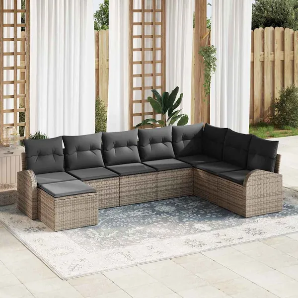 Ensemble de Canapés avec coussin 8 pcs Gris polyrotin