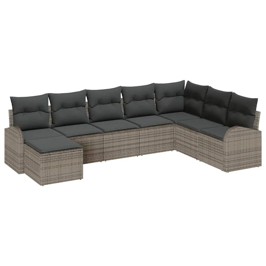 Ensemble de Canapés avec coussin 8 pcs Gris polyrotin - 2