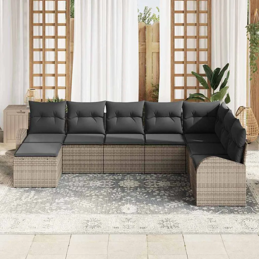 Ensemble de Canapés avec coussin 8 pcs Gris polyrotin - 3