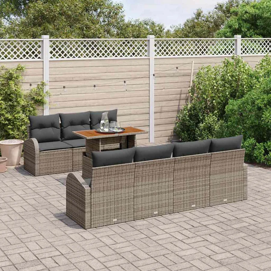 Ensemble de canapé de jardin 8 pcs Gris Poly rotin - 3