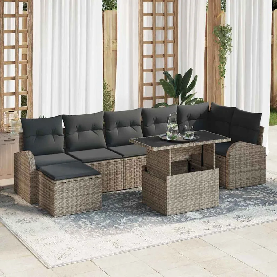 Ensemble de canapé de jardin avec coussin 8 pcs Gris Poly rotin