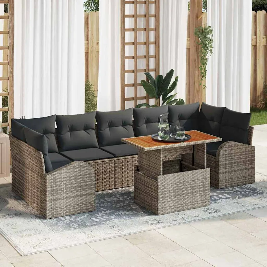 Ensemble de canapé de jardin 8 pcs Gris Poly rotin