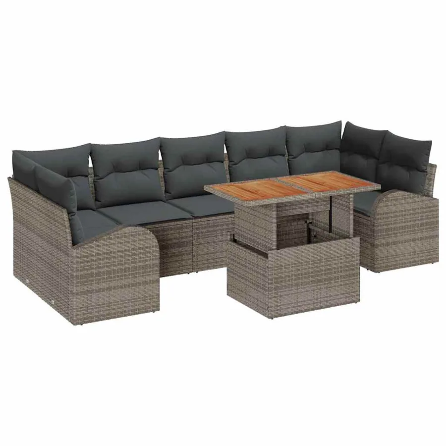 Ensemble de canapé de jardin 8 pcs Gris Poly rotin - 2