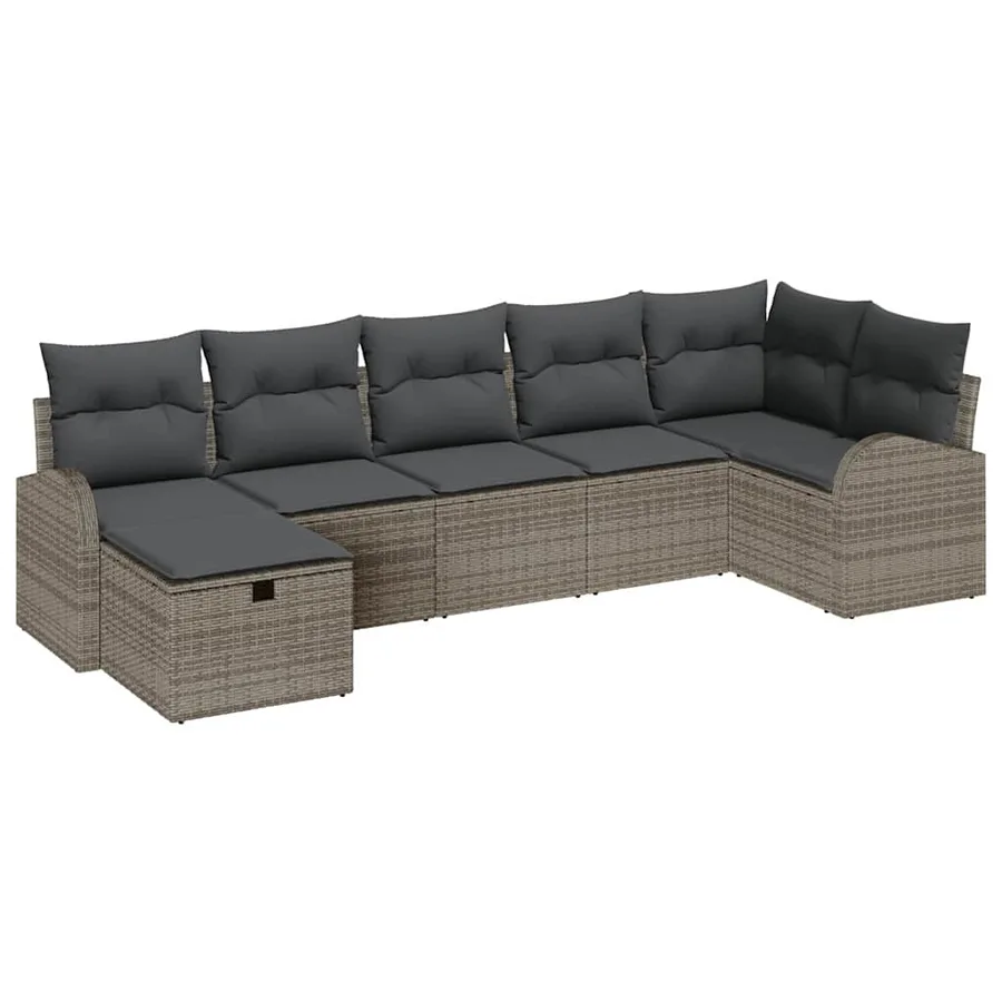 Ensemble de canapé de jardin avec coussin 7 pcs Gris polyrotin - 2