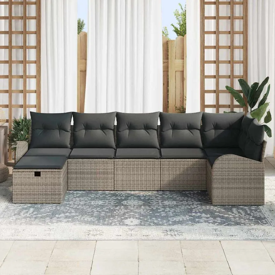 Ensemble de canapé de jardin avec coussin 7 pcs Gris polyrotin - 3
