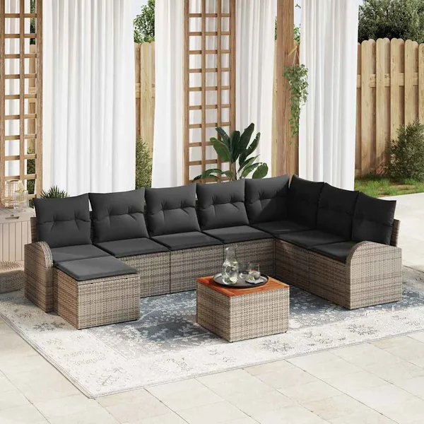 Ensemble de canapé de jardin avec stockage 9 pcs Gris polyrotin