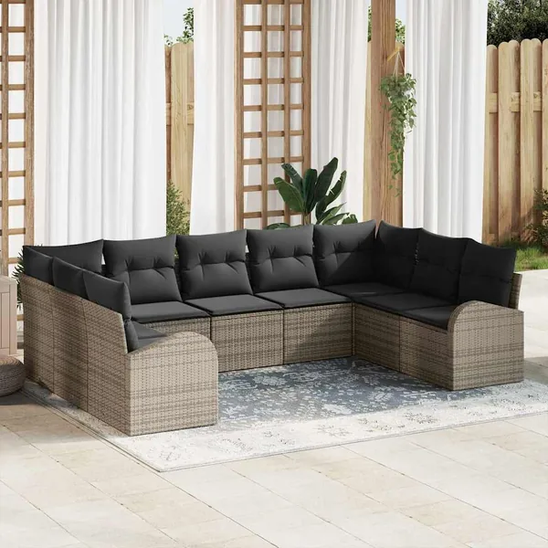 Ensemble de canapé de jardin avec coussin 9 pcs Gris polyrotin