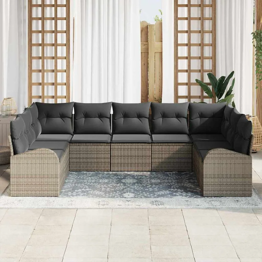 Ensemble de canapé de jardin avec coussin 9 pcs Gris polyrotin - 3