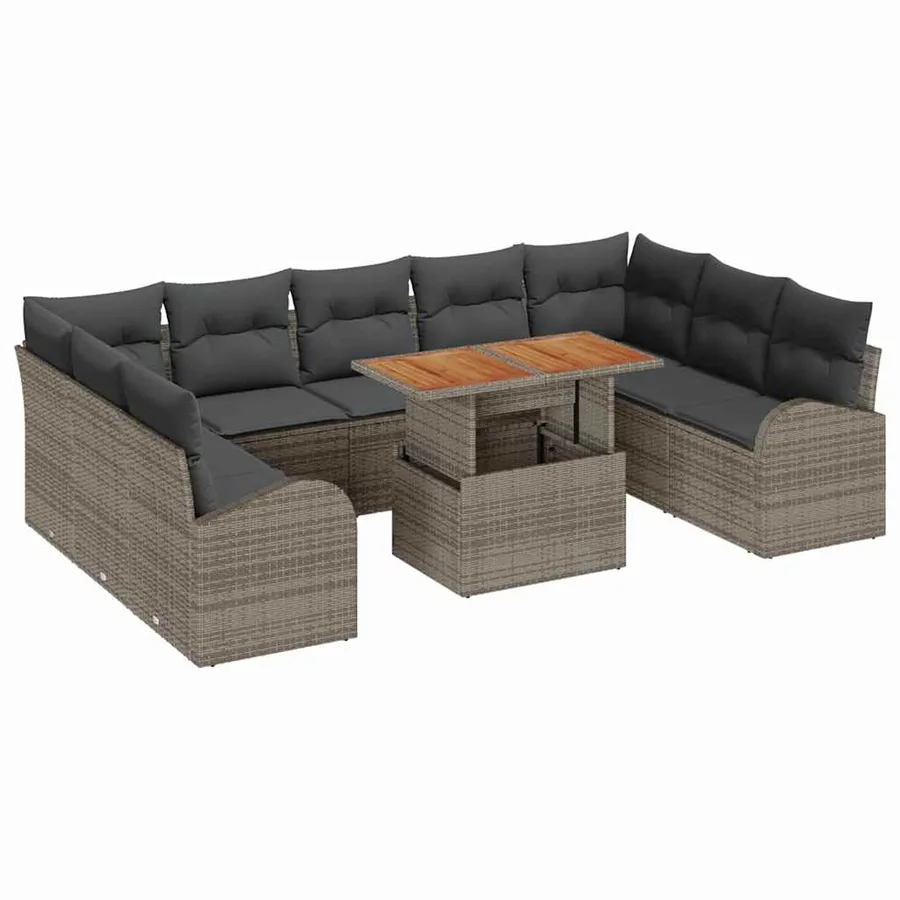 Ensemble de canapé de jardin 10 pcs Gris Poly rotin - 2