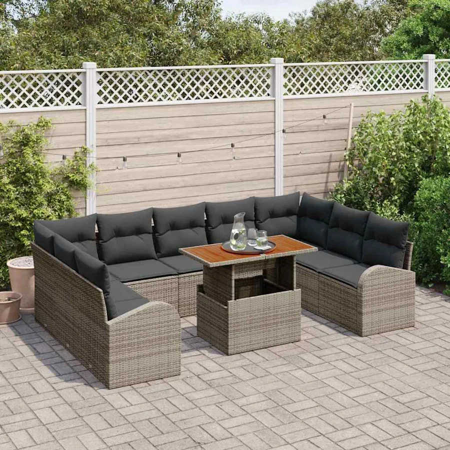 Ensemble de canapé de jardin 10 pcs Gris Poly rotin - 3