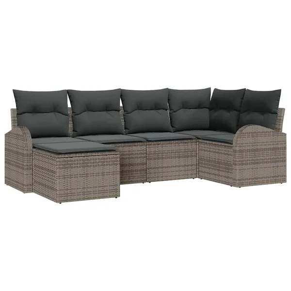 Ensemble de Canapés avec coussin 6 pcs Gris polyrotin