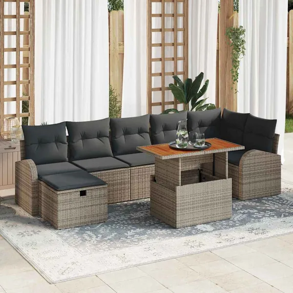 Ensemble de canapé de jardin 8 pcs Gris polyrotin