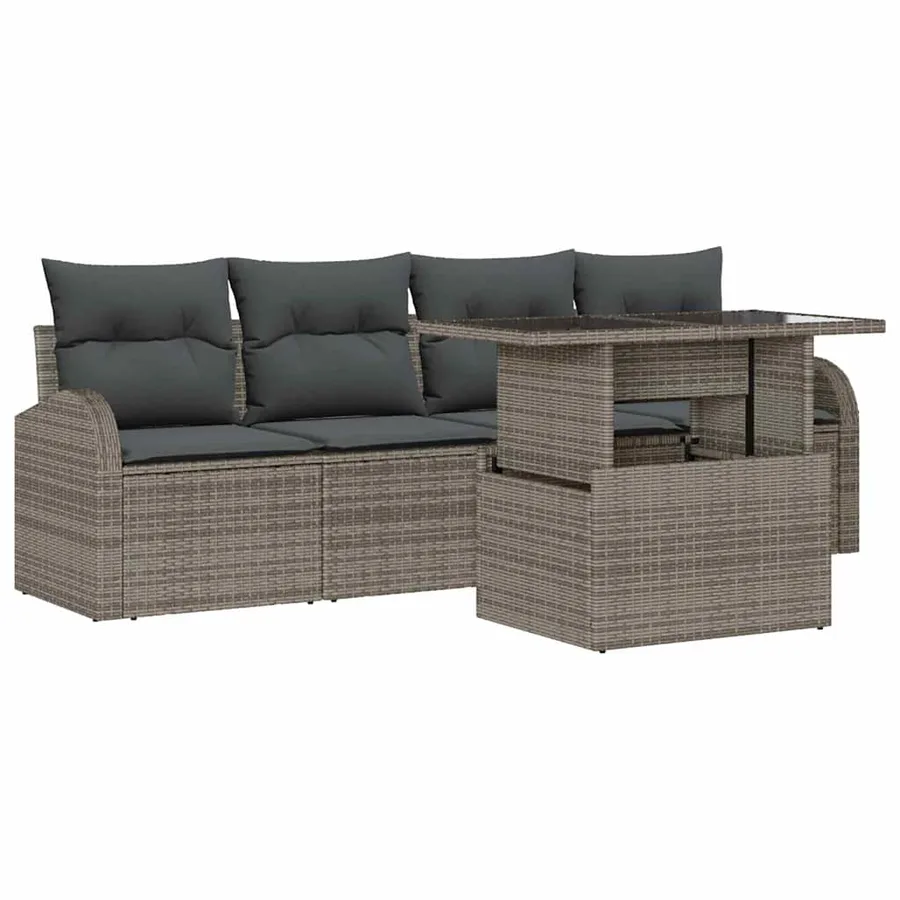 Ensemble de canapé de jardin 5 pcs Gris Poly Rattan - 2