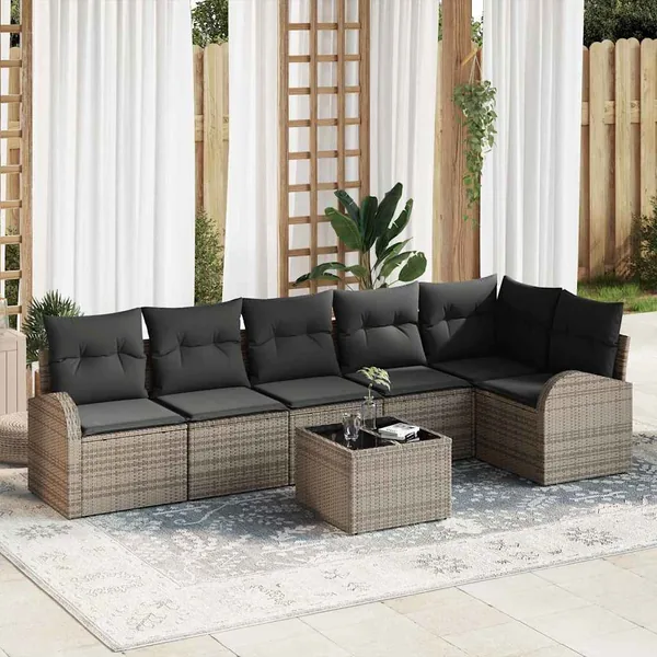 Ensemble de canapé de jardin avec coussin 7 pcs Gris polyrotin