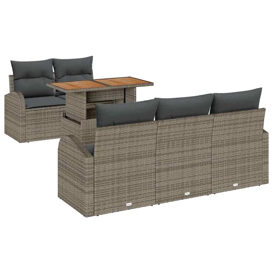 Ensemble de canapé de jardin 6 pcs Gris Poly rotin - 2