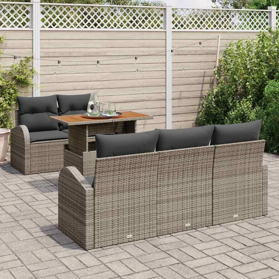 Ensemble de canapé de jardin 6 pcs Gris Poly rotin - 3