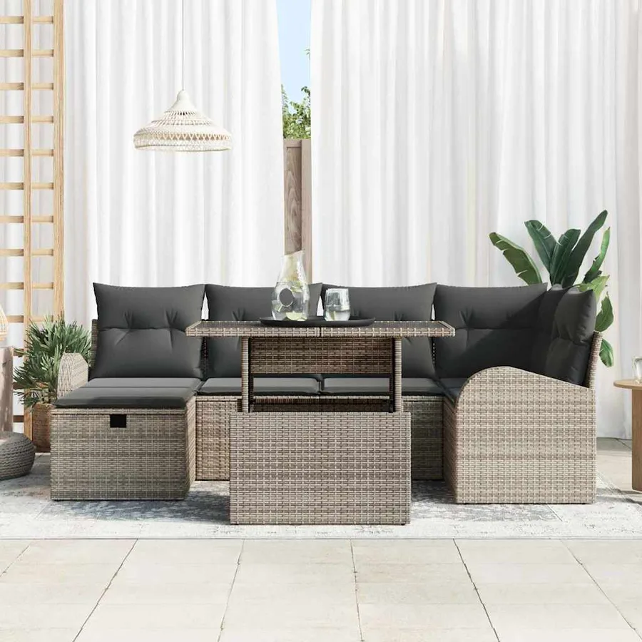 Ensemble de canapé de jardin avec coussin 7 pcs Gris Poly rotin - 3