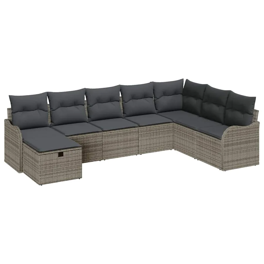Ensemble de canapé de jardin avec coussin 8 pcs Gris polyrotin - 2