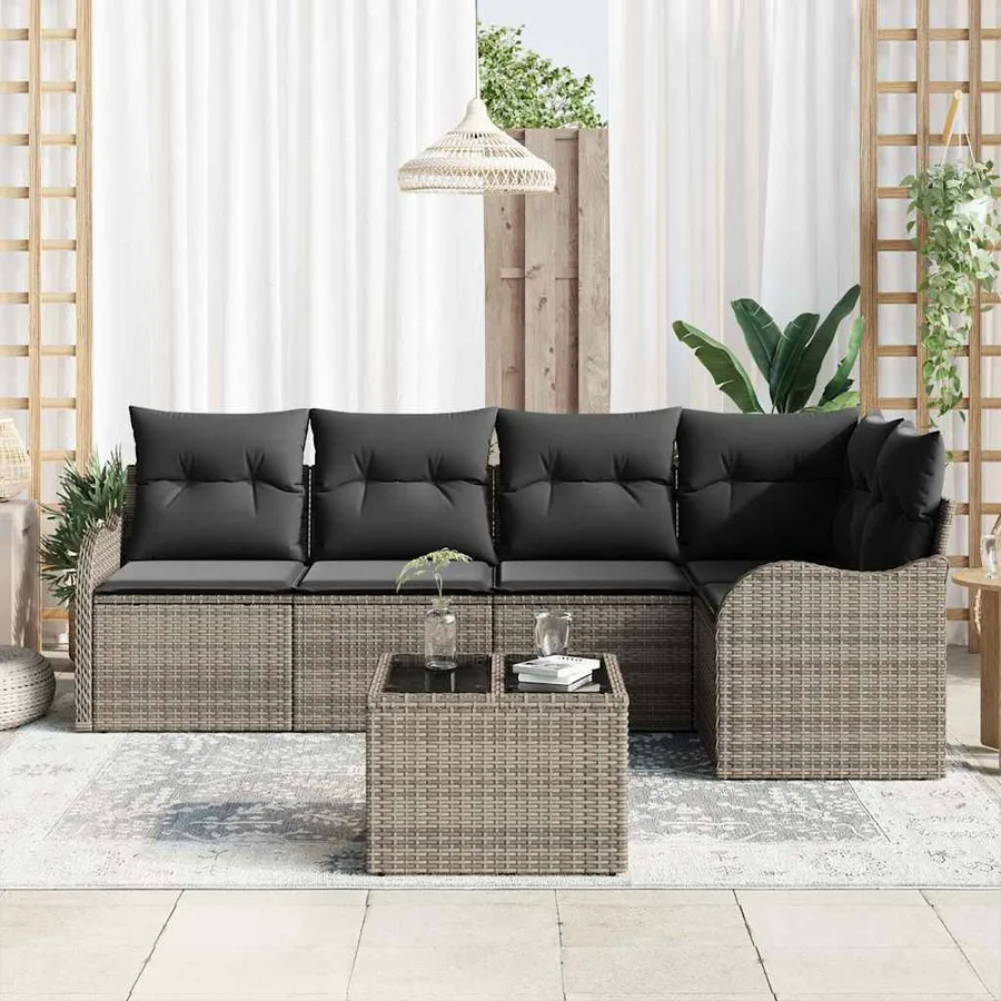 Ensemble de canapé de jardin avec stockage 6 pcs Gris polyrotin - 3