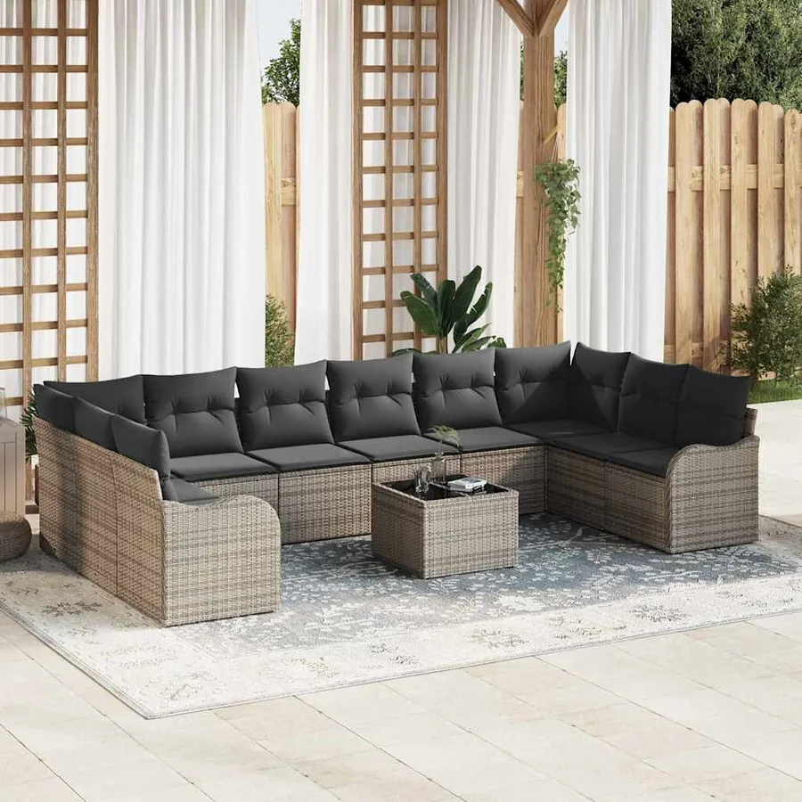 Ensemble de canapé de jardin 11 pcs Gris polyrotin
