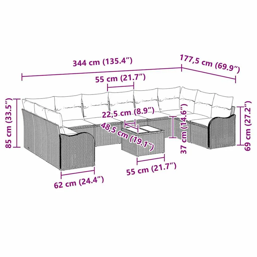 Ensemble de canapé de jardin 11 pcs Gris polyrotin - 9