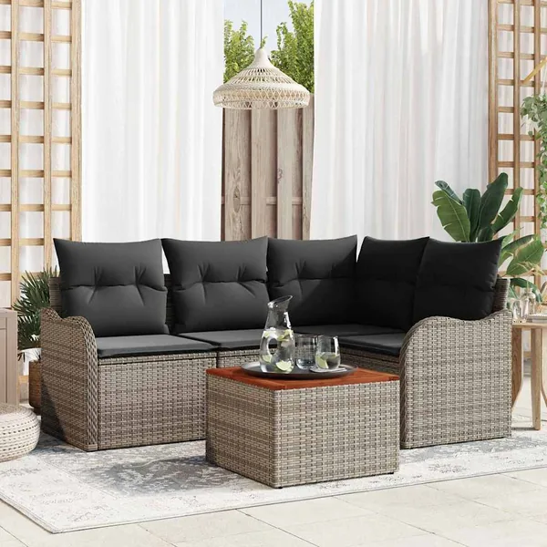 Ensemble de canapé de jardin avec stockage 5 pcs Gris polyrotin