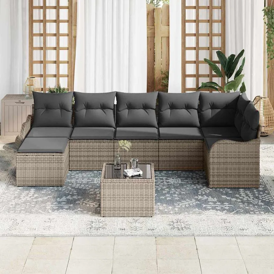 Ensemble de canapé de jardin avec coussin 8 pcs Gris Poly rotin - 3