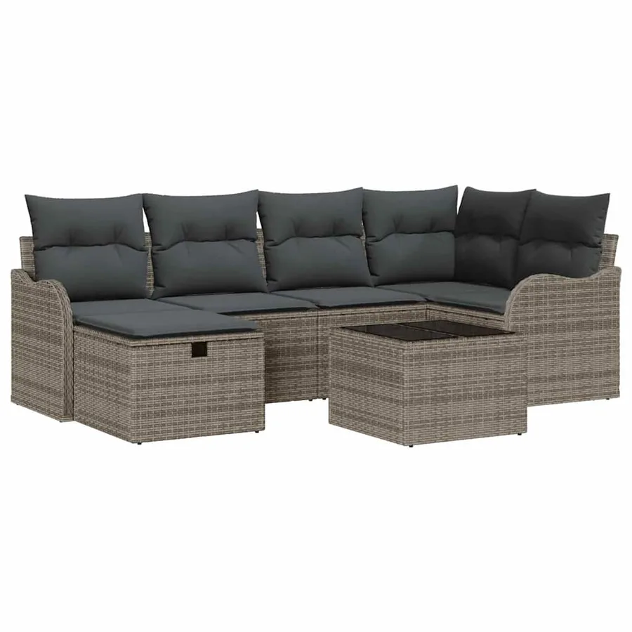 Ensemble de canapé de jardin avec coussin 7 pcs Gris Poly rotin - 2
