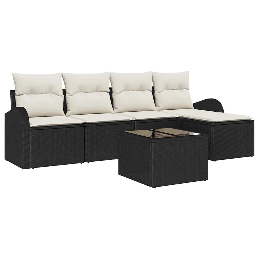 Ensemble de Canapés avec coussin 6 pcs Noir et Blanc polyrotin - 2
