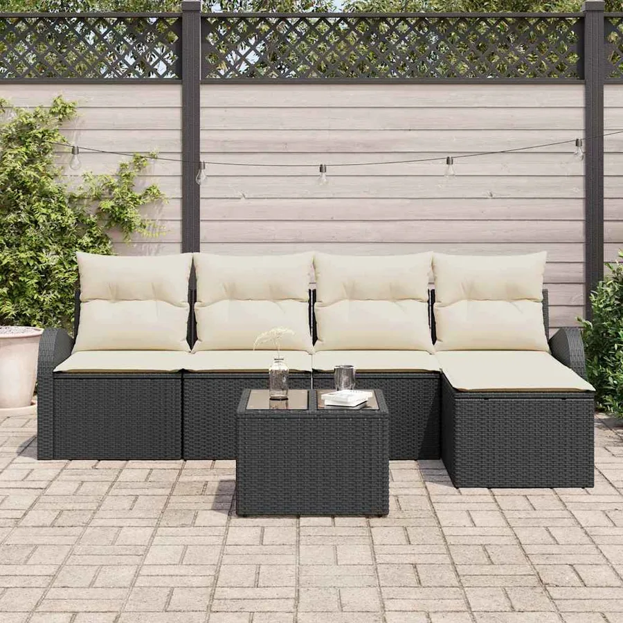 Ensemble de Canapés avec coussin 6 pcs Noir et Blanc polyrotin - 3