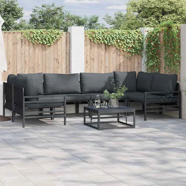 Ensemble de canapé de jardin avec coussin 6 pcs Noir Acier