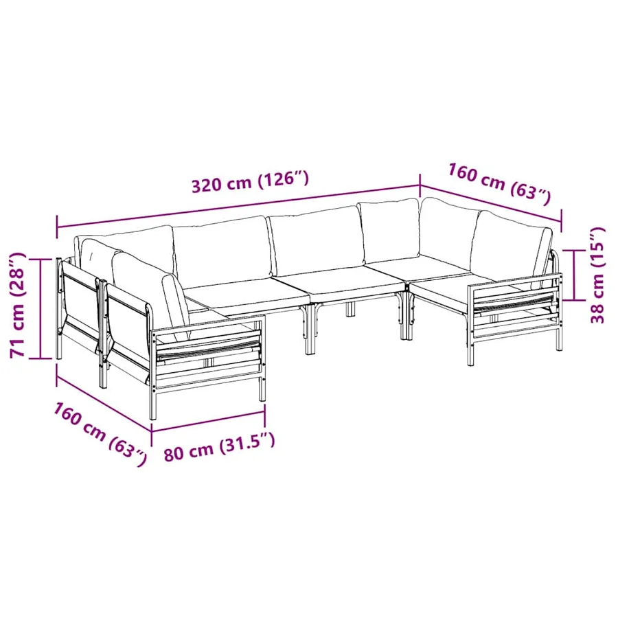 Ensemble de canapé de jardin avec coussin 6 pcs Noir Acier - 11